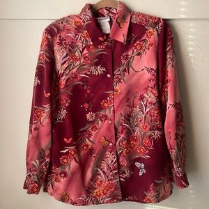 Vintage Bonworth butterfly flower long sleeve button down top with beaded detail